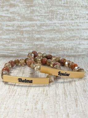 Thelma and Louise Gold and Neutral Beaded BFF Friends Bracelet Set